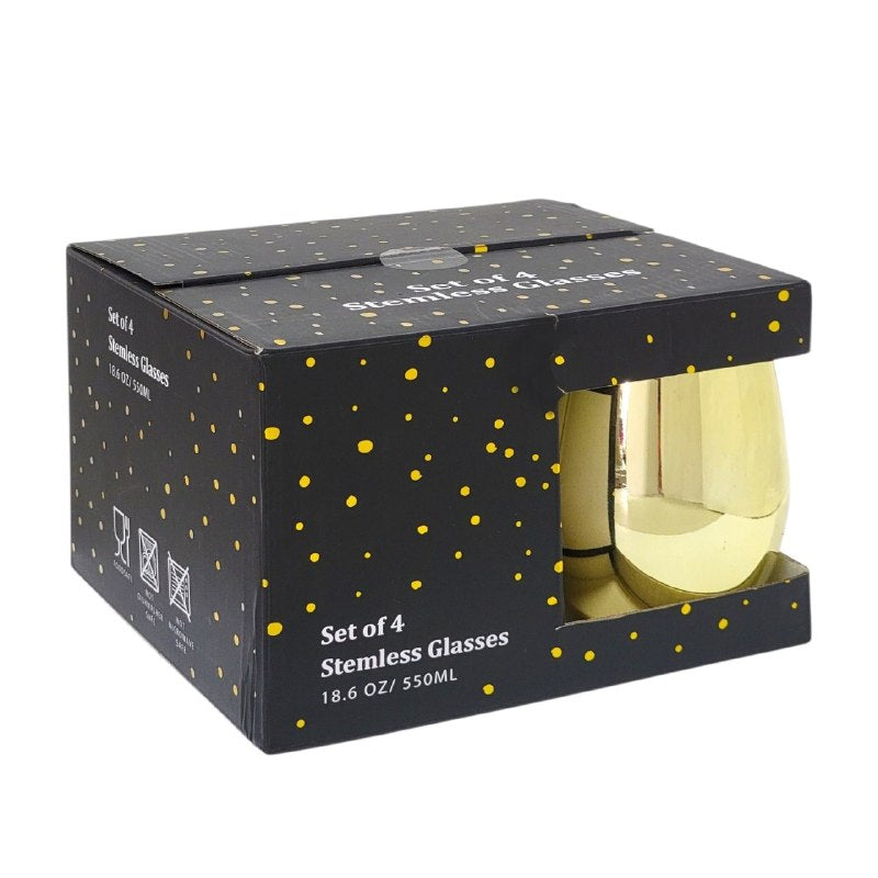 SET DE VASOS DE VIDRIO TIPO COPAS DORADAS ELEGANTES DE 550ML