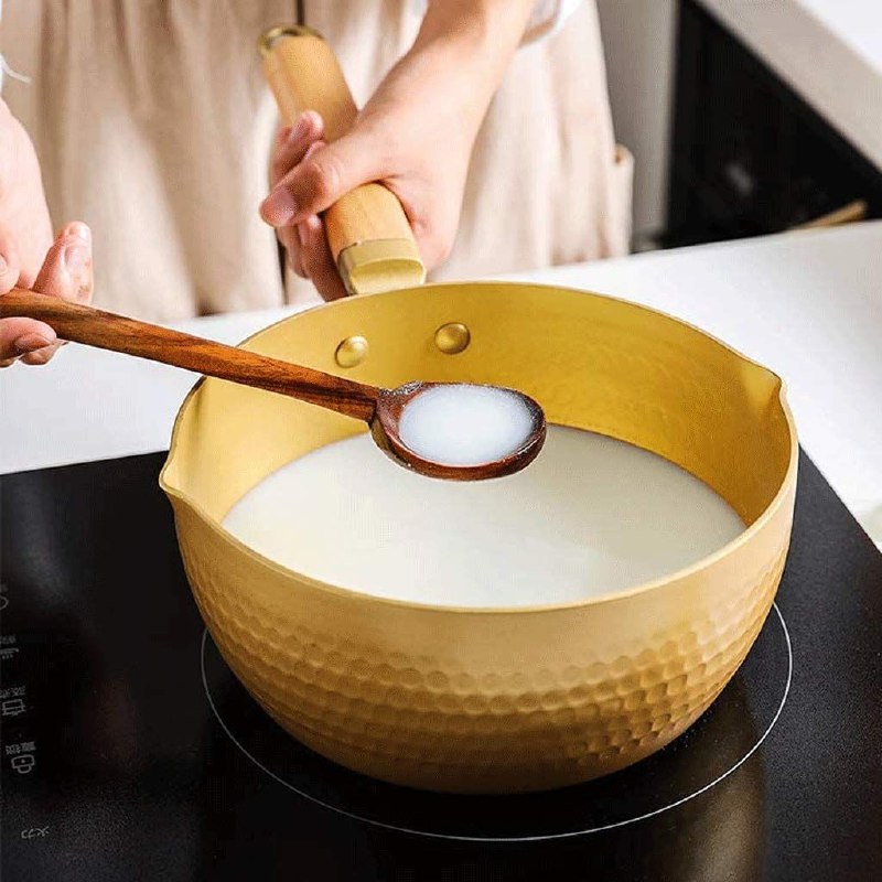 SARTEN JAPONES ANTIADHERENTE, CACEROLA SIN TAPA, MANGO DE MADERA CALIDO ANTIDESLIZANTE, DOBLE BOCA 20CM