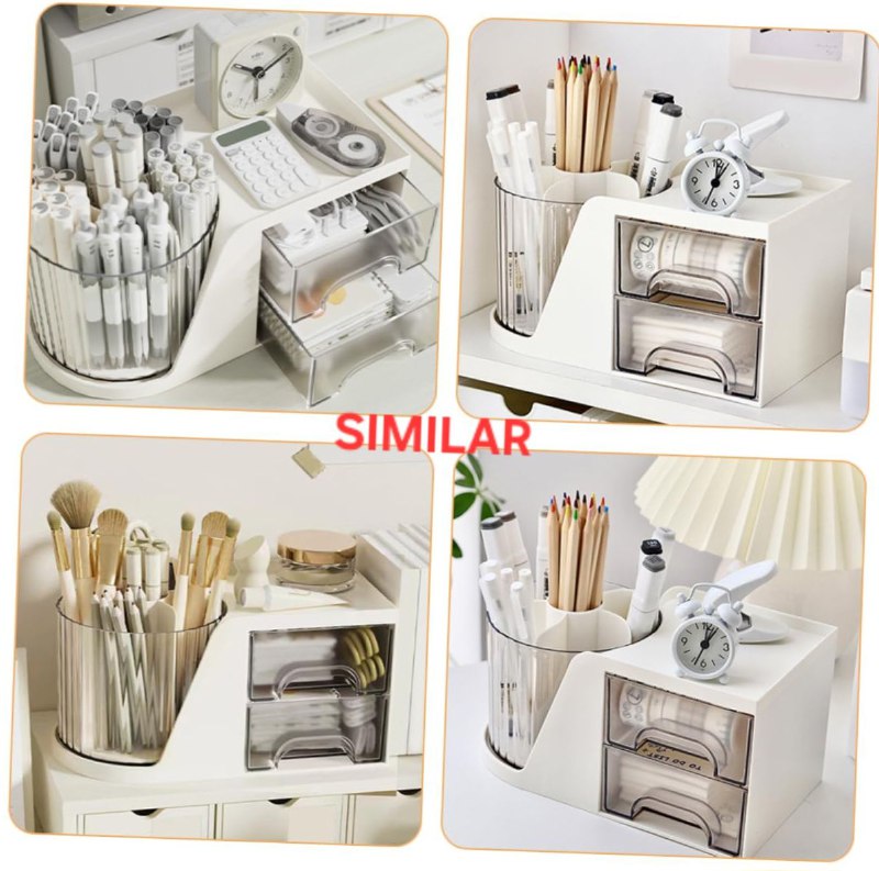 ORGANIZADOR DE MAQUILLAJE, MULTIFUNCIONAL GIRATORIO CON CAJONES PARA ESCRITORIO O COSMETICOS CON SOPORTE GIRATORIO DE 360 GRADOS PEN HOLDEN STORAGE BOX