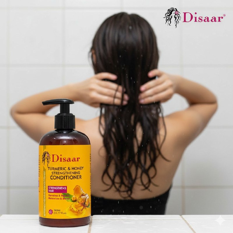 ACONDICIONADOR PARA EL CABELLO DE CURCUMA Y MIEL, FORTALECE EL CABELLO, NUTRE EL CUERO CABELLUDO, DA VITALIDAD, REDUCE LA ROTURA DEL CABELLO, SANO Y LISO DISAAR TURMERIC & HONEY STRENGTHENING 360ML