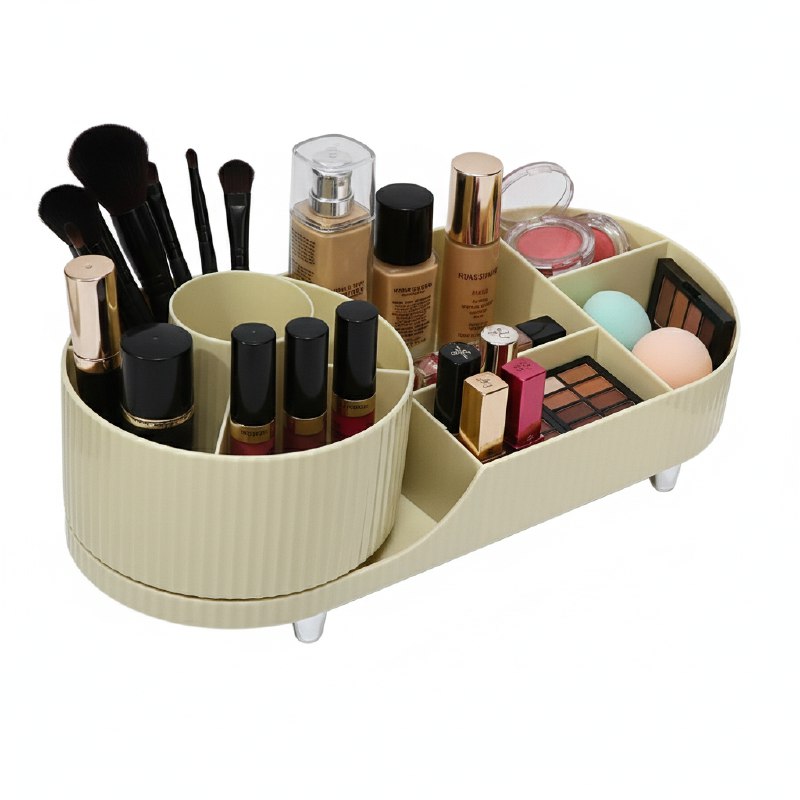 ORGANIZADOR DE MAQUILLAJE Y COSMETICOS DE ACRILICO CON BASE GIRATORIA 15X36CM, 4 ESTILOS
