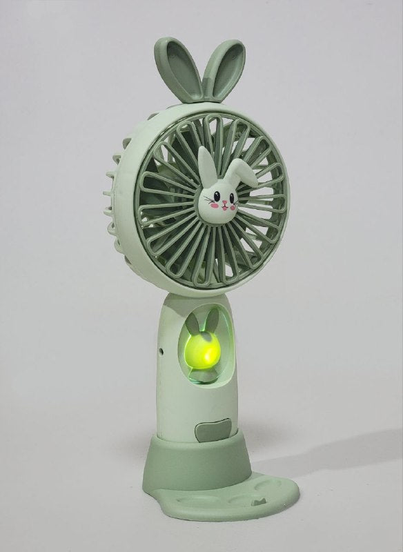 VENTILADOR DE MANO O MESA RECARGABLE CON LUZ LED Y SOPORTE PARA CELULAR CARTOON FAN