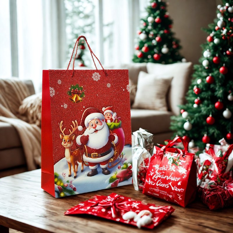 BOLSA DE REGALO NAVIDEÑA MEDIANA 32X26X10CM
