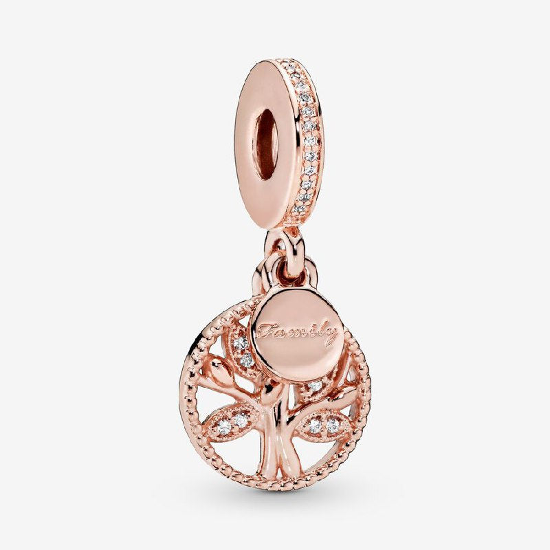 PCHARM4009$2 FORMA DE ARBOL DE FAMILIA ROSADO PANDORA PLATA 9.25