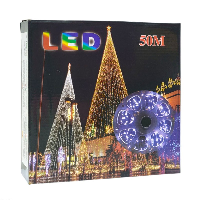 LUCES DECORATIVAS NAVIDEÑAS PARA INTERIORES O EXTERIORES 50MTS DE LUZ BLANCA 23.5X7X23.5CM