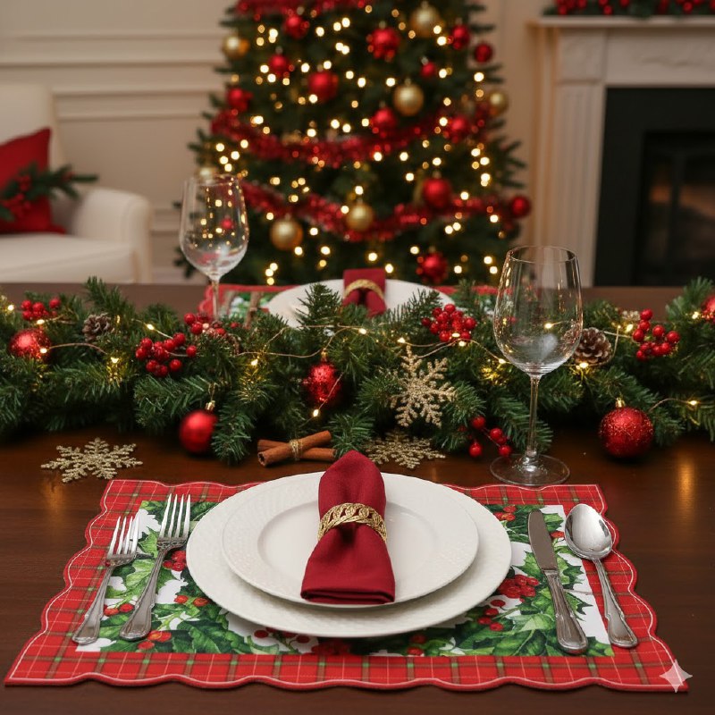 MANTEL NAVIDEÑO PARA MESA COMEDOR INDIVIDUALES FESTIVOS Y ELEGANTES, 5 ESTILOS