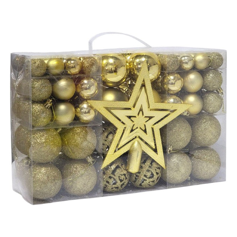 DECORACION ADORNO NAVIDEÑO PAQUETE DE 101 BOLAS DECORATIVAS,3.8X4.8X5.8X7.8  PARA ARBOL DE NAVIDAD,INCLUYE UNA ESTRELLA 19.5X19.5 ELEGANTE