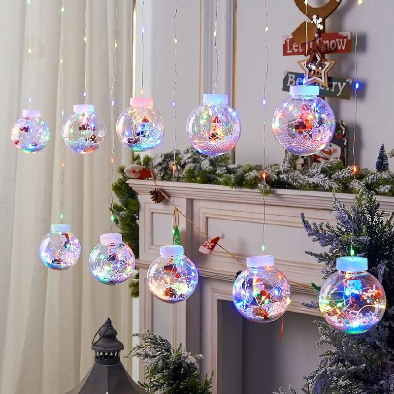 LUCES DECORATIVAS NAVIDEÑAS CORTINA DE LUZ LED DE 10 COLGANTES, PERFECTA PARA INTERIORES Y EXTERIORES, LUZ MULTICOLOR 23.5X16X16.5CM