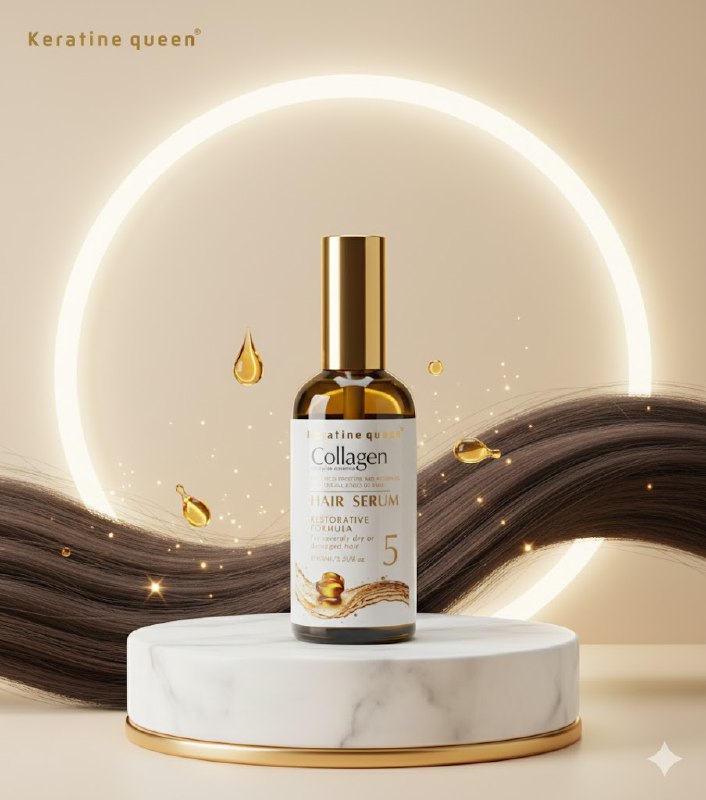 ACEITE PARA EL CABELLO, SUERO CAPILAR DE COLAGENO REPARADOR 100ML, REPARA PROFUNDAMENTE EL CABELLO DAÑADO DEJANDOLO MAS SALUDABLE, BRILLANTE, FLEXIBLE Y SUAVE KERATINE QUEEN