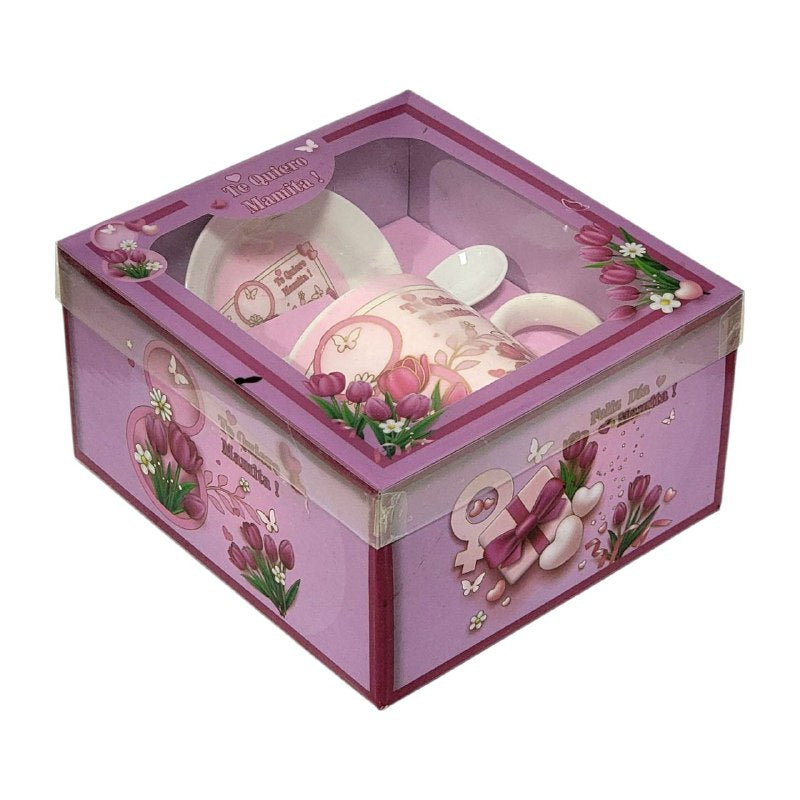 TAZA EN SET DE REGALO CON TEMATICA TE QUIERO MAMITA 3PCS BENELI HOME