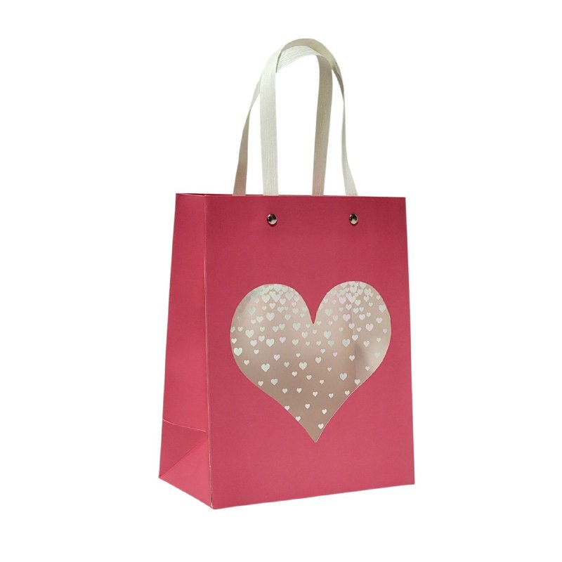 BOLSA DE REGALO DE CORAZON TRANSPARENTE PEQUEÑA 18X10X23CM