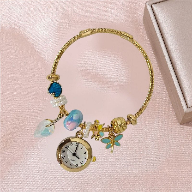 RELOJ ECONOMICO ESTILO PANDORA PARA DAMA DE ACERO CON BAÑO DE ENCHAPE