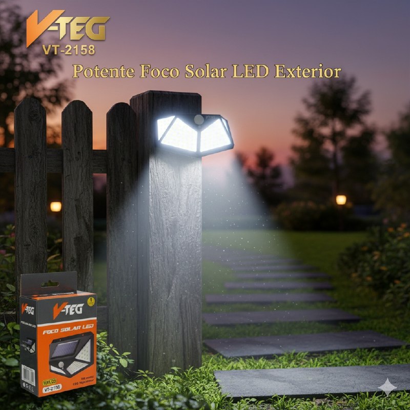 LUZ LED, LAMPARA SOLAR RECARGABLE PARA EXTERIORES CON SENSOR DE MOVIMIENTO DE 5W, BATERIA DE LARGA DURACION 800MHA V TEG