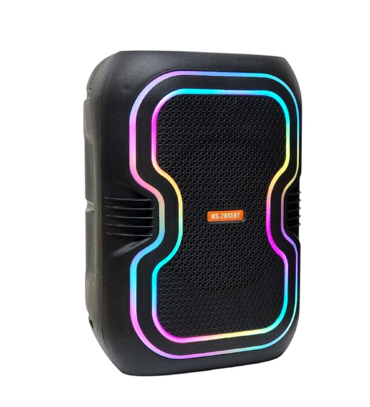PARLANTE ALTAVOZ INALAMBRICO CON LUCES RGB Y POTENCIA DE 25W, CON MICROFONO PARA KARAOKE Y BATERIA DE LARGA DURACION MS-2045BT