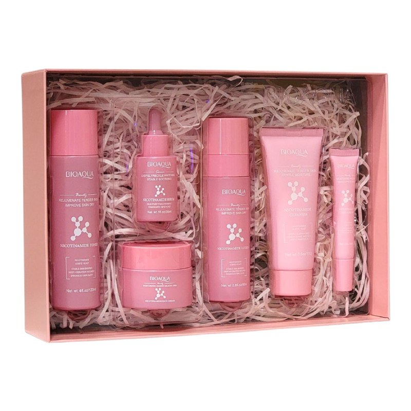 SET DE CUIDADO FACIAL DE NICOTINAMIDA DE 6 PIEZAS, EFECTO HIDRATANTE, TIERNA Y SUAVE EN LA PIEL BIOAQUA NICOTINAMIDE