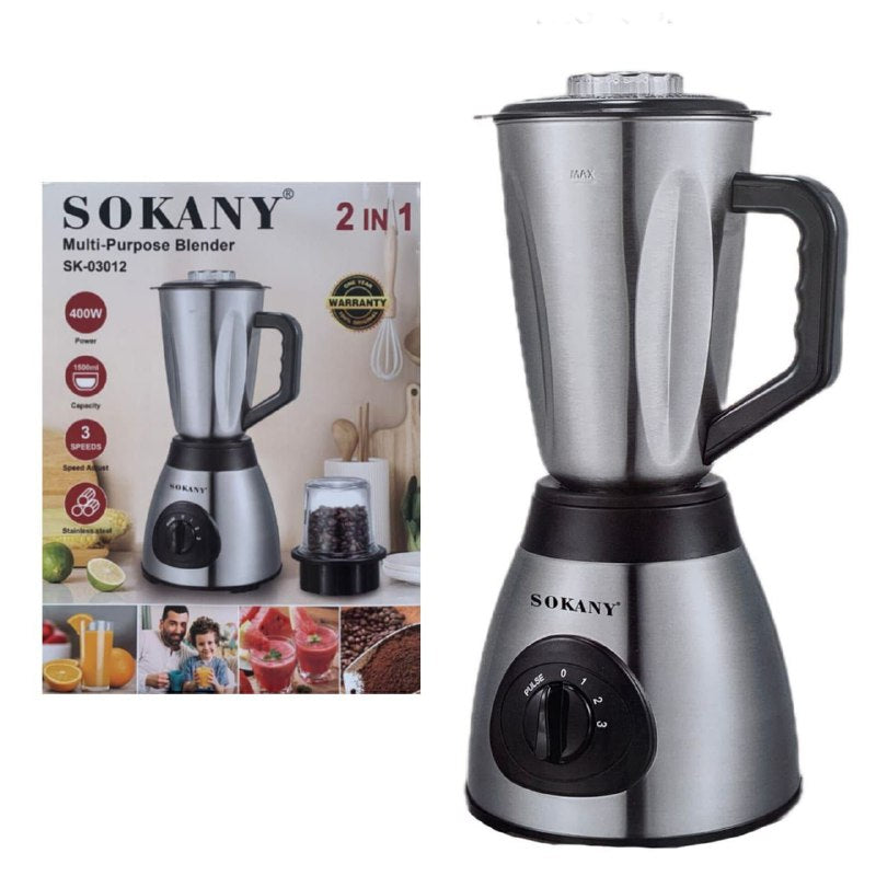 MAQUINA LICUADORA MULTIUSOS 400W, 3 VELOCIDADES SK-03012 SOKANY 1500ML