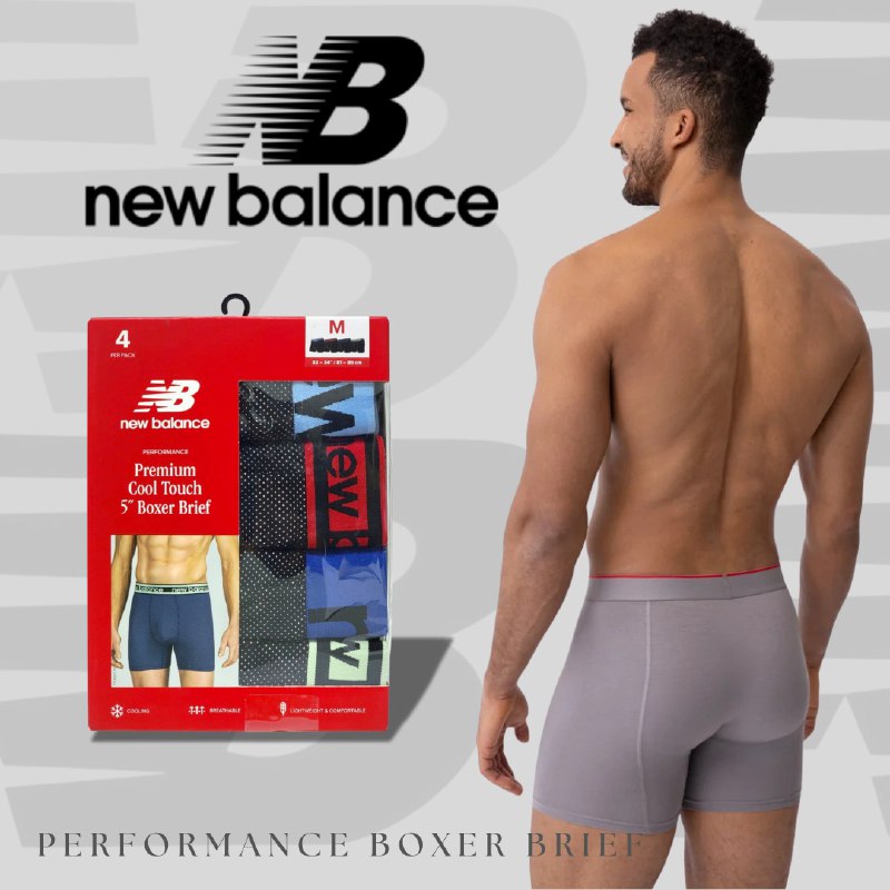 ROPA INTERIOR PARA CABALLERO NEW BALANCE PREMIUM COOL TOUCH 4 UNIDADES TALLA MEDIUM 32-34 (M)