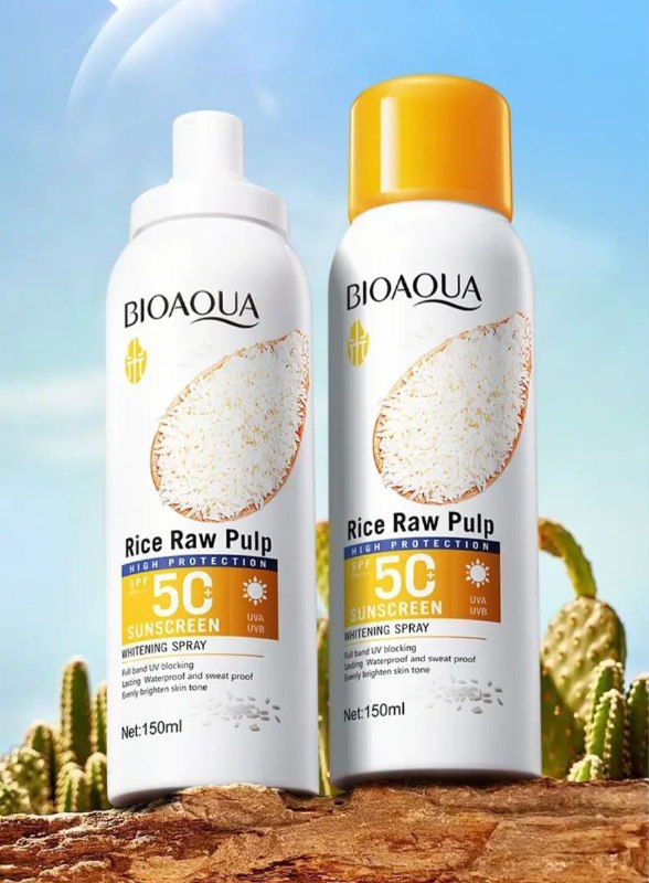 PROTECTOR SOLAR EN SPRAY DE PULPA CRUDA DE ARROZ SPF50 ALTAMENTE EFIZAZ UV BLANQUEADOR BIOAQUA 150ML