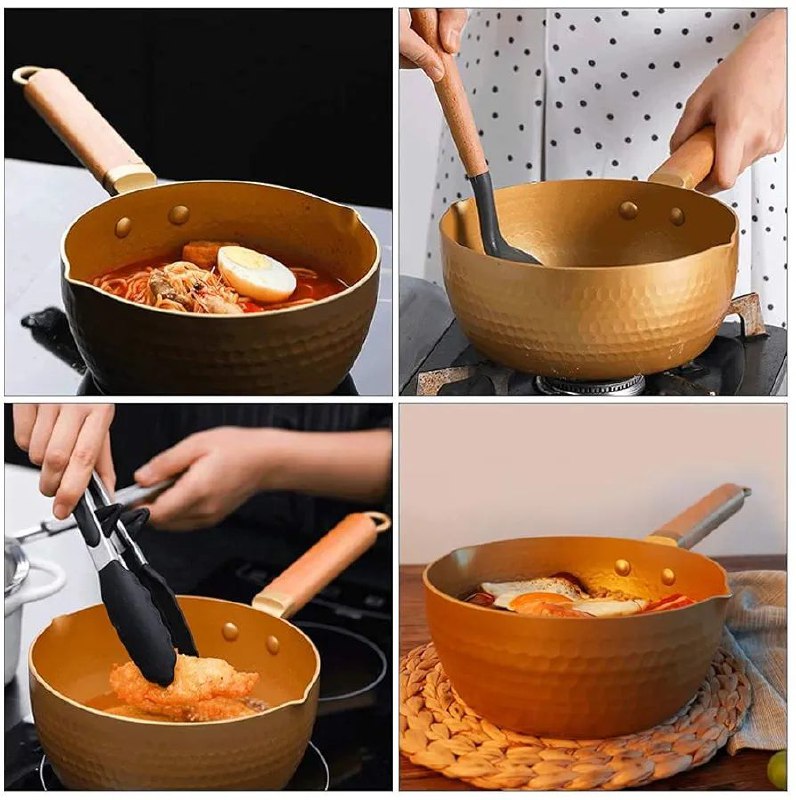 SARTEN JAPONES ANTIADHERENTE, CACEROLA SIN TAPA, MANGO DE MADERA CALIDO ANTIDESLIZANTE, DOBLE BOCA 18CM