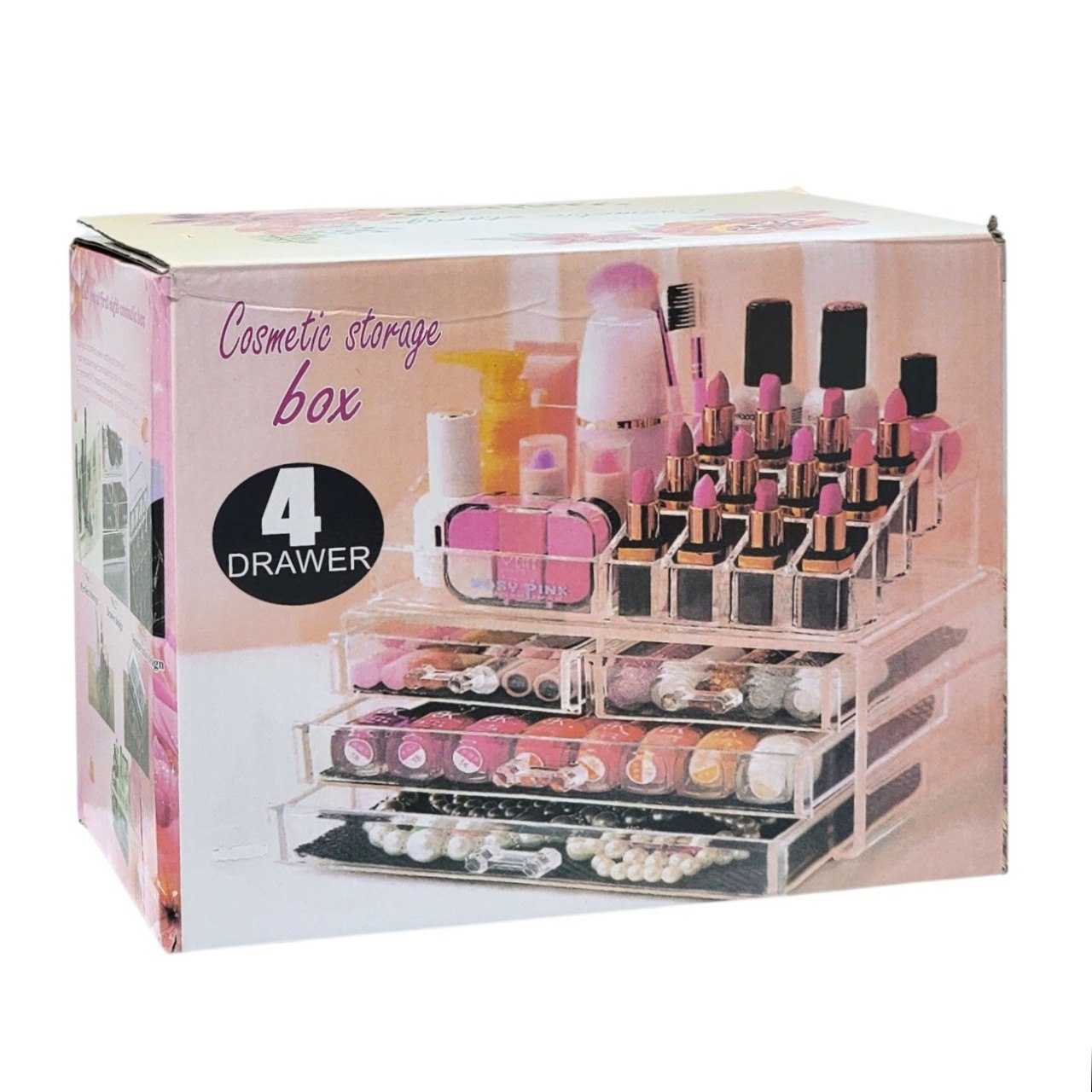 ORGANIZADOR DE MAQUILLAJE DE 4 CAJONES DE ACRILICO TRANSPARENTE 22X13X18CM