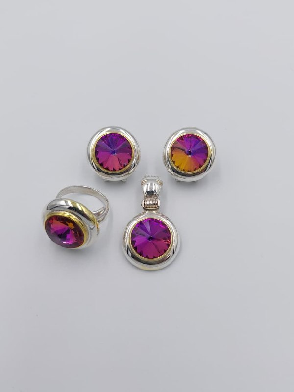 SET DE JOYERIA ARTESANAL DE PLATA 9.25 DE CRISTALES ALESET029