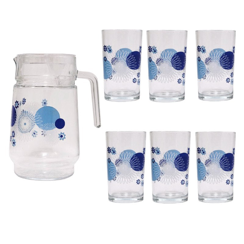 RECIPIENTE PICHEL JARRA SET DE JARRA CON VASOS DE VIDRIO DE 7 PIEZAS FLORAL ELEGANTES GLASS WARE