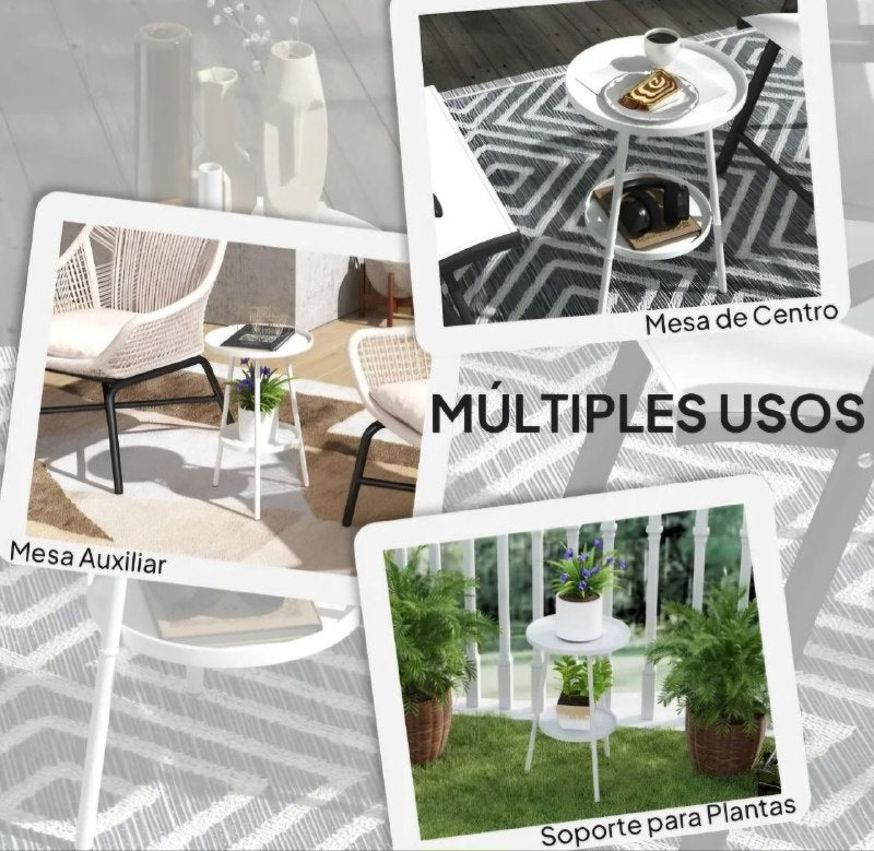 MESA AUXILIAR REDONDA DE METAL PEQUEÑAS DE 2 NIVELES, MESITA DE NOCHE, SALA, JARDIN ESPACIOS PEQUEÑOS 2 COLORES DISPONIBLES 62X32CM