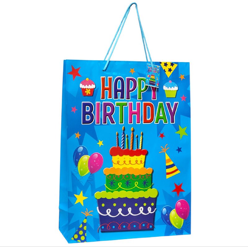 BOLSA DE REGALO DE FELIZ CUMPLEAÑOS HAPPY BIRTHDAY GRANDE 30X12X41CM