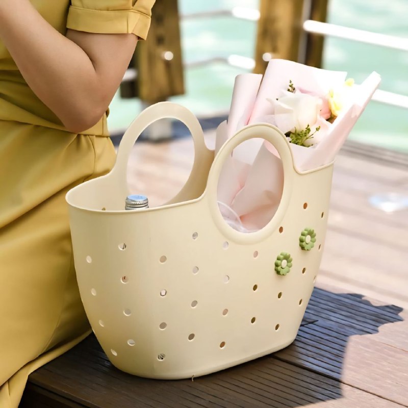 CANASTA ORGANIZADORA, CESTA PORTATIL, TIPO BOLSA DE PVC, PRACTICA, MODERNA Y RESISTENTE IDEAL PARA IR DE COMPRAS, PLAYA O DIA A DIA, 3 COLORES 40X23CM