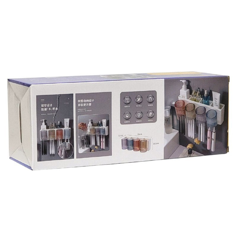 ESTANTE ORGANIZADOR PARA BAÑO CON DEPOSITO PARA CEPILLO DE DIENTES Y UTENSILIOS DE BELLEZA, INCLUYE 4 VASOS PARA ENJUAGAR, FACIAL DE LIMPIAR GOOD LIFE