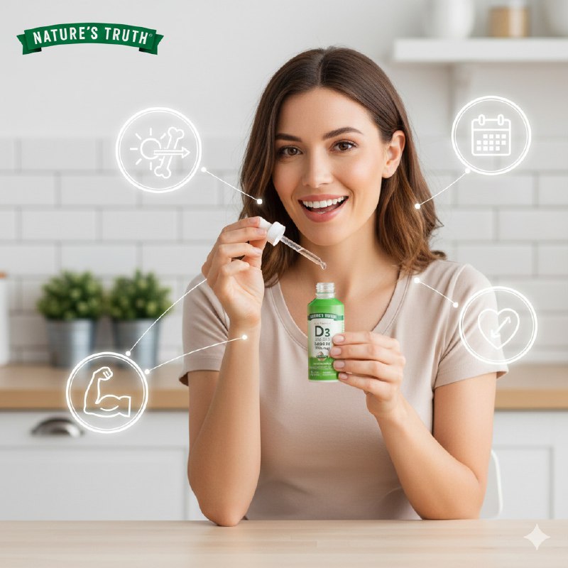 VITAMINAS EN LIQUIDO D3 FACIL DE TOMAR PARA HUESOS Y DIENTES FUERTES NATURES TRUTH 59ML