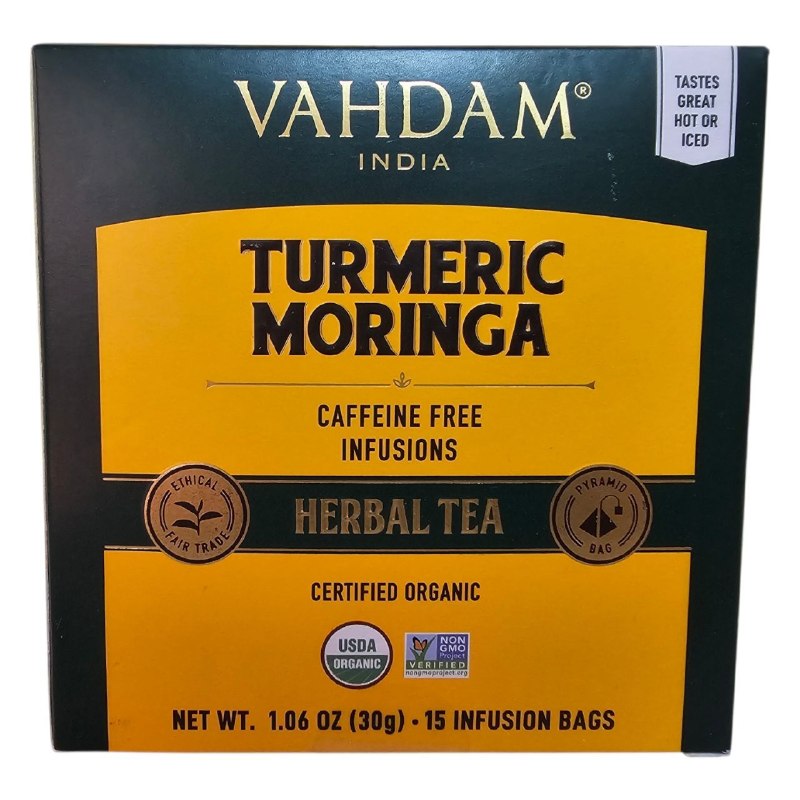 SUPLEMENTO HERBAL TÉ DE CÚRCUMA Y MORINGA PARA APOYO INMUNOLÓGICO 15UND VAHDAM 30GX15UND