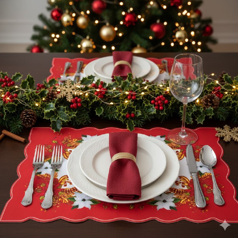 MANTEL NAVIDEÑO PARA MESA COMEDOR INDIVIDUALES FESTIVOS Y ELEGANTES, 5 ESTILOS
