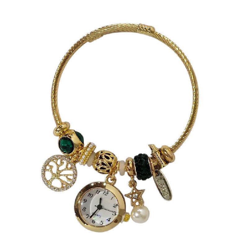 RELOJ ECONOMICO ESTILO PANDORA PARA DAMA DE ACERO CON BAÑO DE ENCHAPE