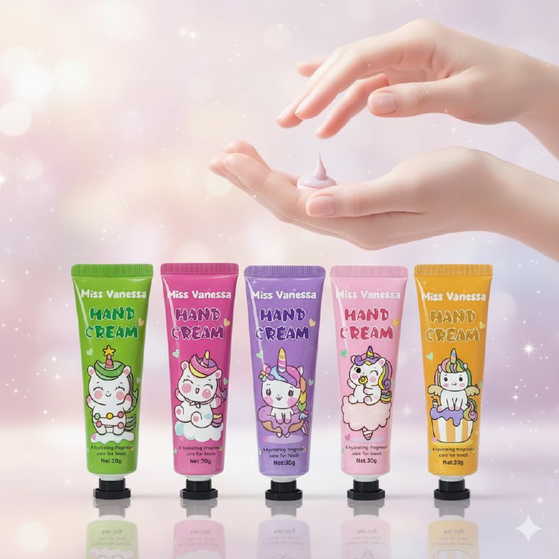 SET DE CREMA PARA MANOS HIDRATANTE Y PERFUMADA DE UNICORNIO 5PCS MISS VANESSA 30GX5