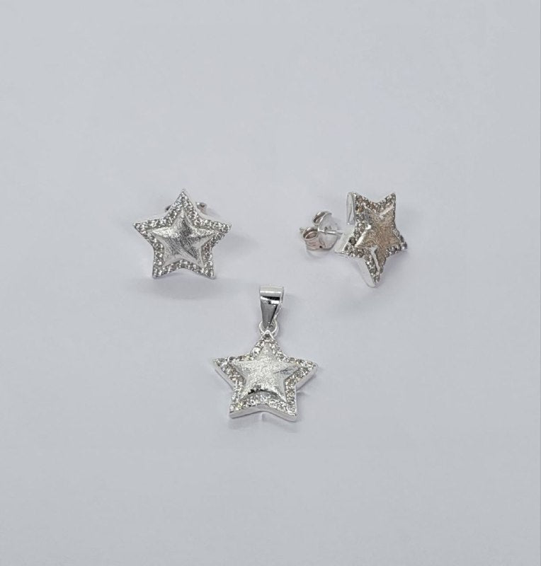 PSET1585 SET ESTRELLA CON ZIRCONIA BLANCO PLATA 9.25