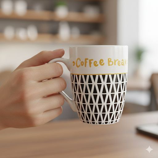 TAZAS DE CERAMICA DE ALTA RESISTENCIA CON ACABADO BRILLANTE Y DISEÑO ERGONOMICO 330ML, 4 ESTILOS