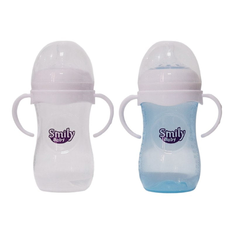 BIBERON CHUPON PARA BEBES EN SET DE 2 PIEZAS CON ASAS CAPACIDAD DE 330ML SMILY BABY
