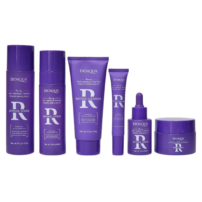SET DE CUIDADO FACIAL DE RETINOL DE 6 PIEZAS, EFECTO ANTIARRUGAS, TENGA Y HIDRATA LA PIEL BIOAQUA RETINOL