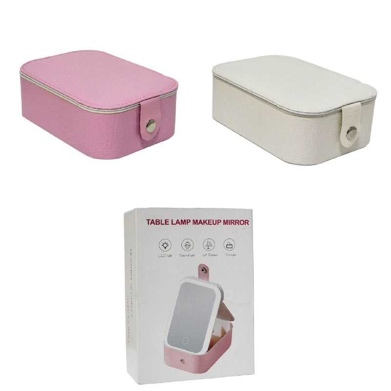 ESPEJO PARA MAQUILLAJE CON LUZ LED, DE 3 COLORES 90 GRADOS CON MALETA PARA GUARDAR COSAS TABLELAPM 12X17X21