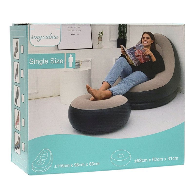 SOFA INFLABLE RECLINABLE, PARA EXTERIORES O INTERIORES CON REPOSAPIES Y BOMBA DE AIRE 3 COLORES SENYOUBAO