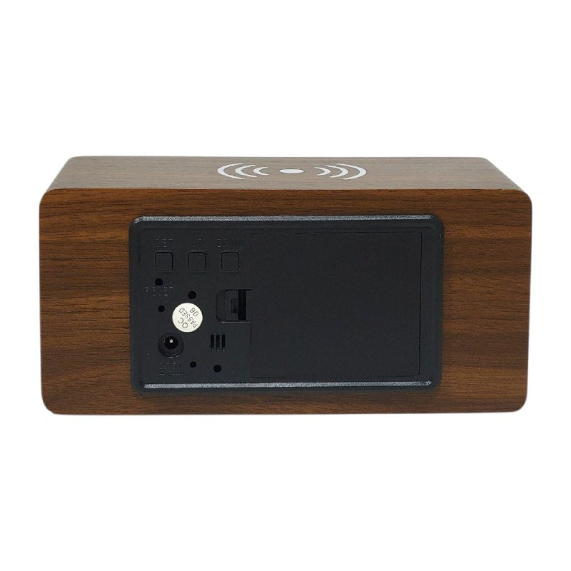 RELOJ DESPERTADOR DIGITAL TIPO MADERA CON FUNCION DE CARA INALAMBRICA Y TEMPERATURA USB, 4 ESTILOS