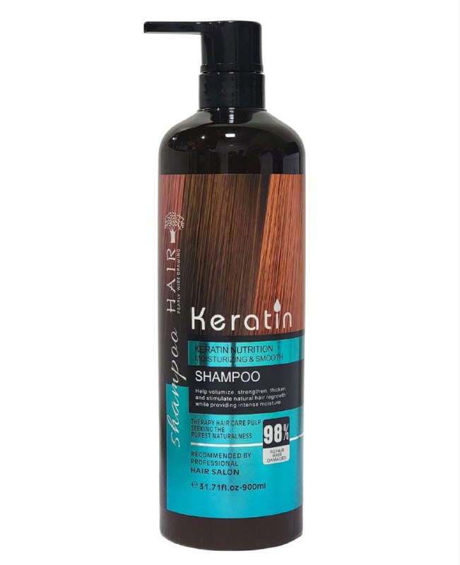 SHAMPOO DE QUERATINA CON EXTRACTOS NATURALES Y BOTANICOS QUE NUTRE EL CABELLO DAÑADO HAIR KERATIN 900ML