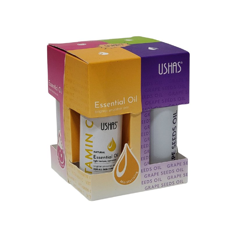 ACEITE FACIAL EN SET PARA EL CUIDADO DE LA PIEL, ESENCIA DE ROSA, SEMILLAS DE UVA, VITAMINA E, VITAMIAN C USHAS 22MLX4