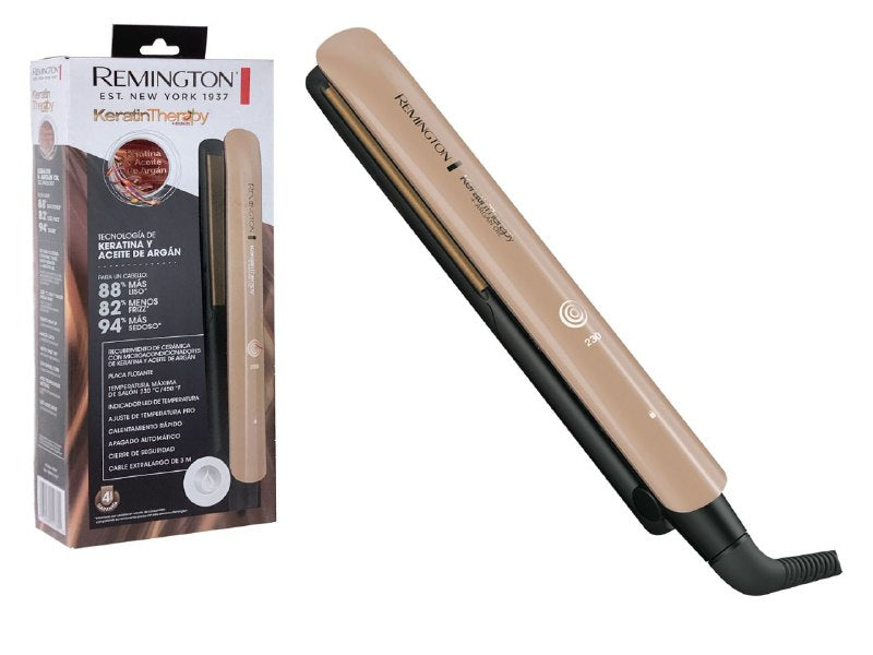 PLANCHA PARA EL CABELLO, TECNOLOGIA DE KERATINA Y ACEITE DE ARGAN, RECUBRIMIENTO DE CERAMICA CON MICROACONDICIONADOR, CALENTAMIENTO RAPIDO, APAGADO AUTOMATICO REMINGTON