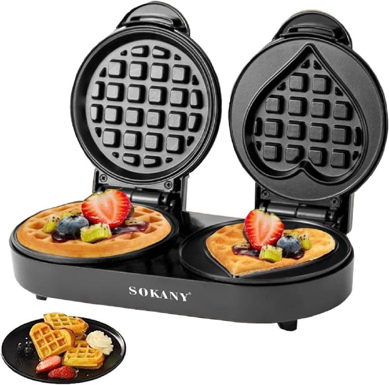 MAQUINA WAFFLERA DOBLE DIFERENTE DISEÑO SK-BBQ-850, 1100W SOKANY