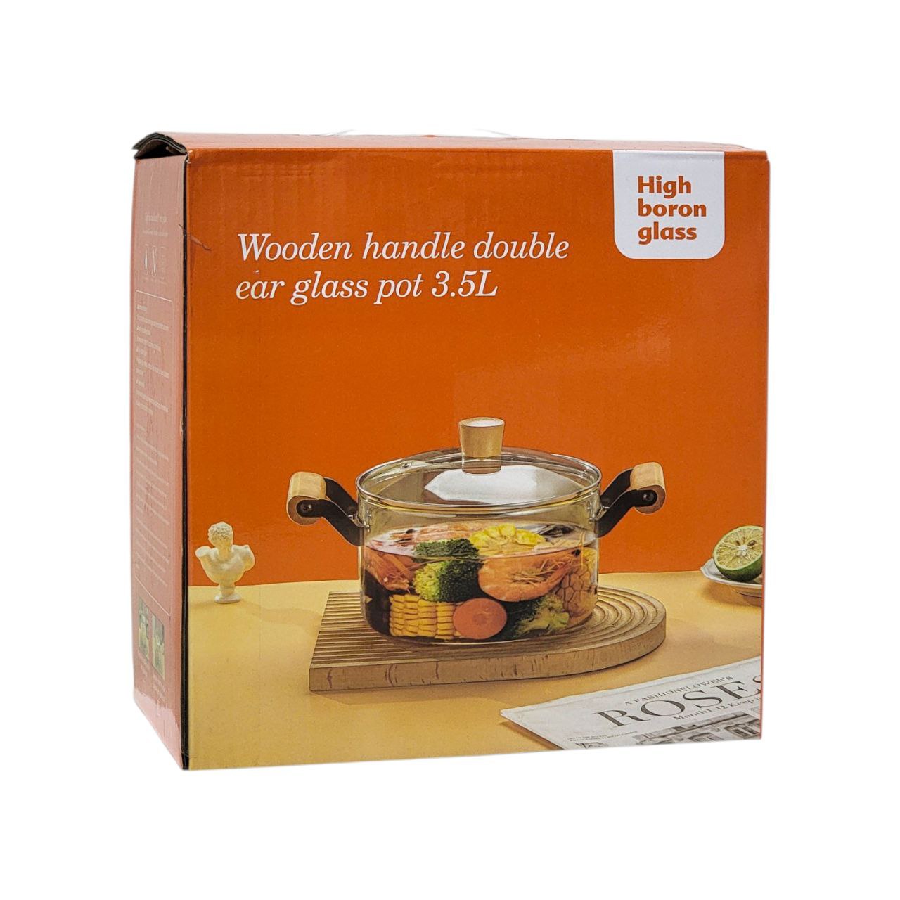 OLLA DE VIDRIO PREMIUM DE ALTA RESISTENCIA HIGH BORON GLASS 3.5L 21X21CM