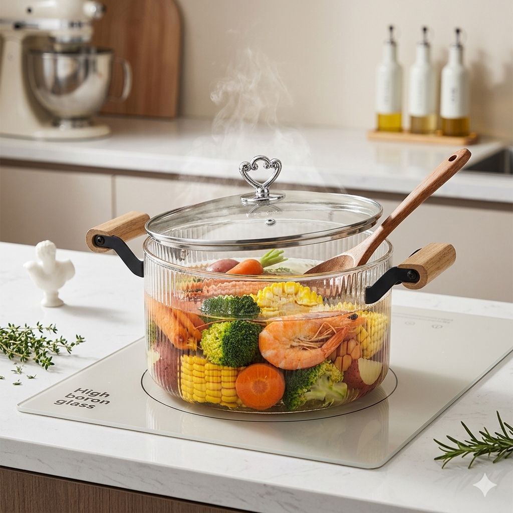 OLLA DE VIDRIO PREMIUM DE ALTA RESISTENCIA HIGH BORON GLASS 3.5L 21X21CM