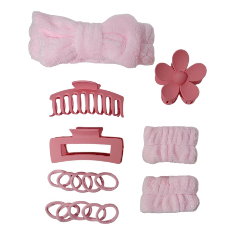 KIT DE CUIDADO FACIAL, GANCHOS, DIADEMA, COLAS Y MUÑEQUERAS, 6 COLORES
