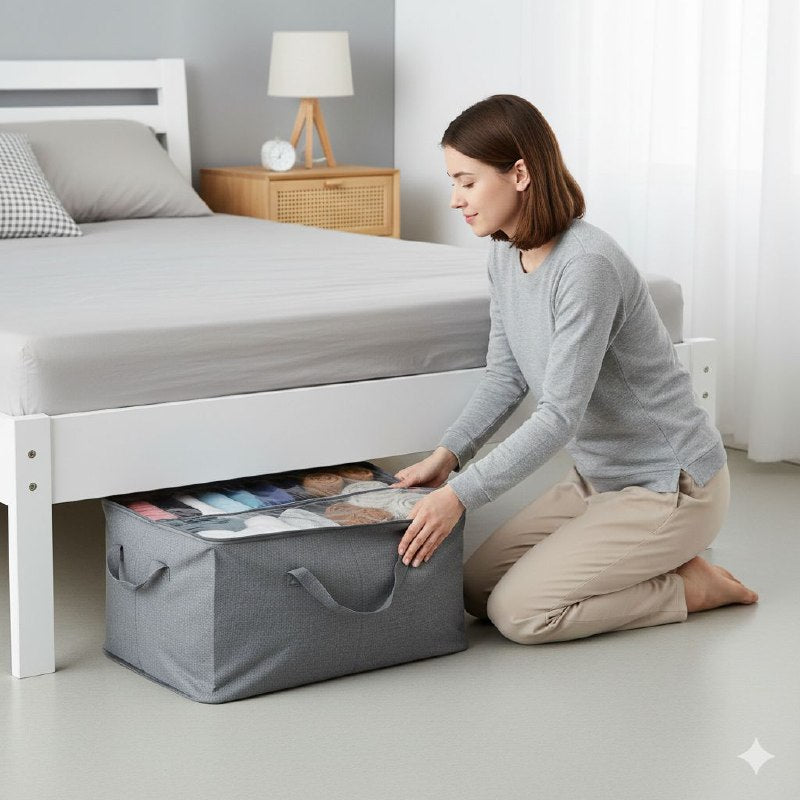 ORGANIZADOR CAJA DE ALMACENAMIENTO PLEGABLE, CESTA DE TELA CON ASA, MULTIFUNCIONAL PARA ROPA, JUGUETES, ETC BENELI HOME 80X45X15CM